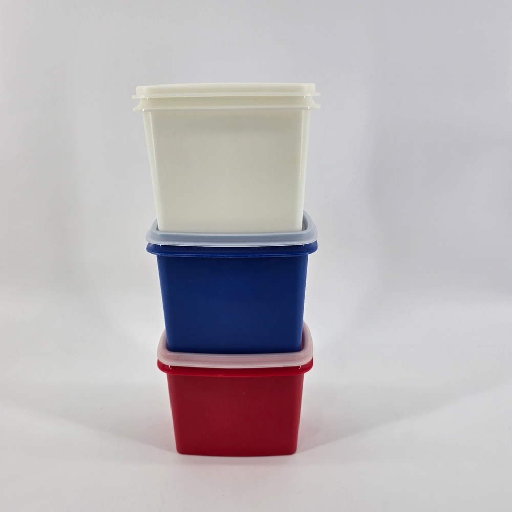 Vintage Tupperware Food Storage Containers Set of 3 Modular Mates Red White Blue